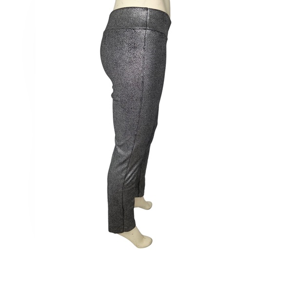 LENA GABRIELLE Black & Silver Metallic Pull On Wide Waistband Stretch Leggings,2 - Picture 4 of 11